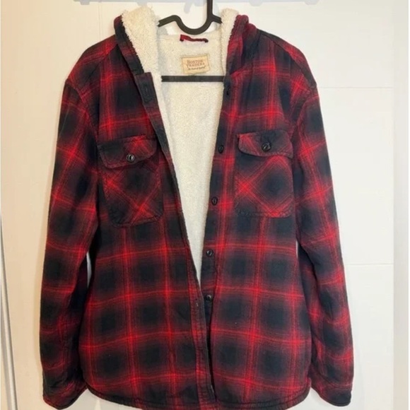 Boston Traders Sherpa Plaid Flannel Shacket M Fleece Lined Jacket Shirt Coat - Picture 1 of 10